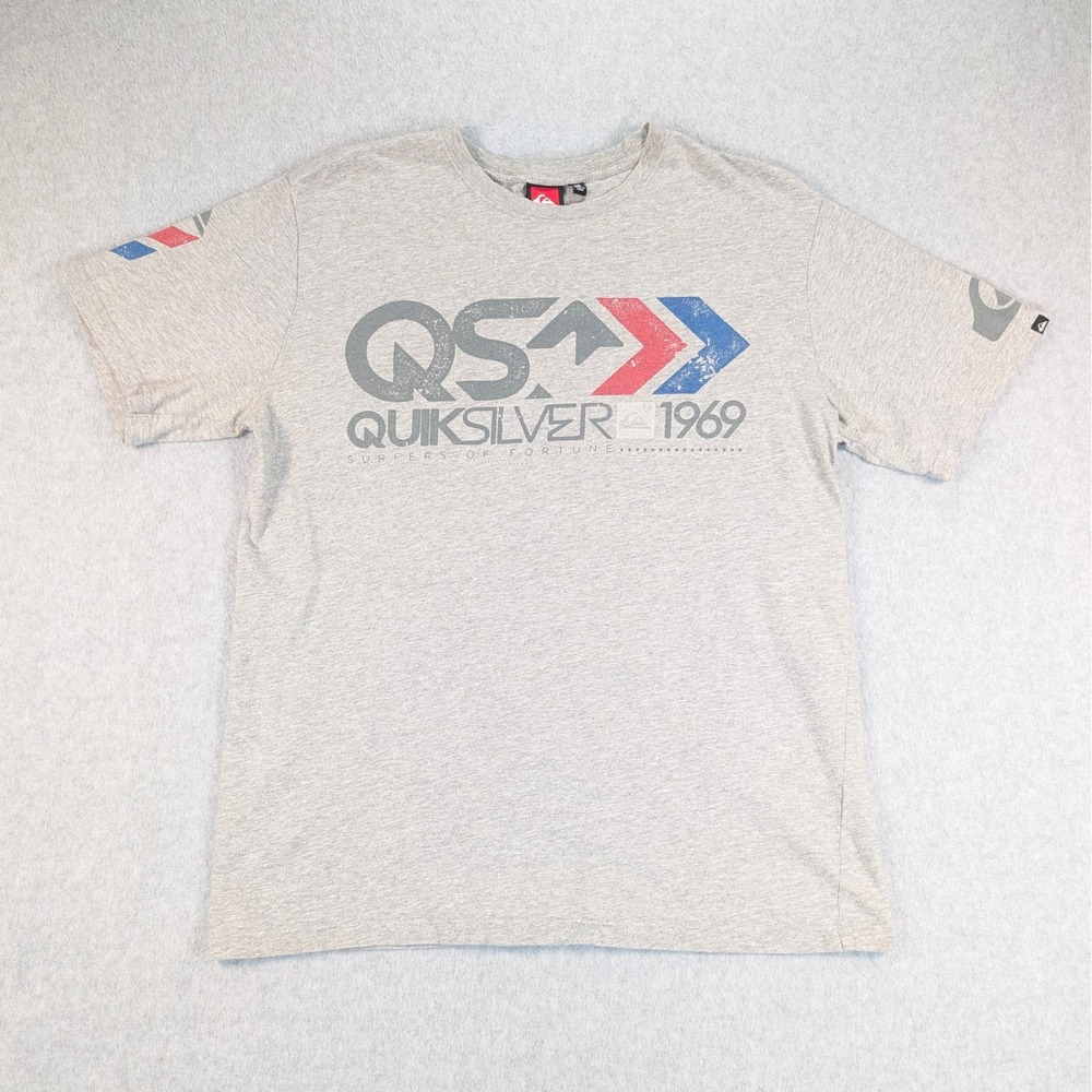 Quiksilver Mens Slim Fit T-Shirt Grey Surfers of Fortune 1969 Medium 20x26 Surf